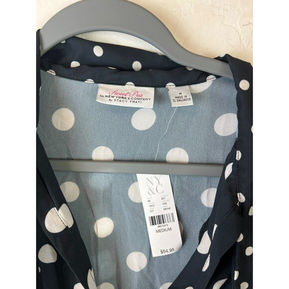 Sweet Pea for NY&C by Stacy Frati Sz M Polka Dot Long Sleeve Blouse with Front T - Picture 2 of 4